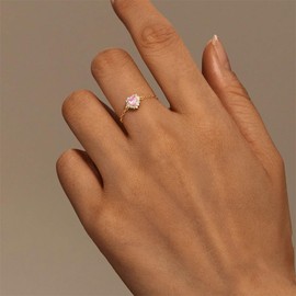 Kokoma Diamond Heart Sterling Silver Ring for Women Cubic Zirconia Teardrop Adjustable Link Chain Statement Ring Stackable Band Promise Engagement Rings Dainty Jewelry (Pink)