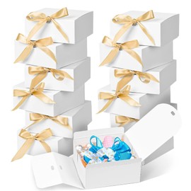 Gift Box, Pack of 12, Small Size, Wrapping Box with Ribbon, Bowknot, Present, Sweets, Accessories, Shop Events, Convenient, Maiden Heart, Cute, Fashionable, Solid Color (White)
