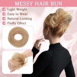 Benehair Human Hair Bun Tousled Updo Elastic Hair Bun Hairpiece for Women Donut Accessories Scrunchies Elastic Easy Scrunchie for Girls #27 Dark Blonde 17g