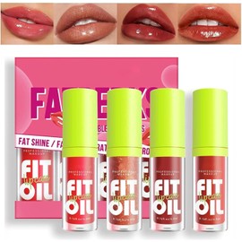 Labiales Pintalabios 4 Colores Brillo de Labios Aceite Labial Hidratante Lip Plumper Gloss Lipstick, Bálsamo Labial Nutritivo con Color Hidratación Intensa y Elimina Arrugas de los Labios (B)
