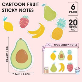 Molain Cute Sticky Notes, 6 Pack Fruit Cartoon Sticky Notes Fruit Shape Markers Flags Cartoon Large Self-Stick Memo Pads Students Home Office Roommates Gifts Tab Supplies 10 x 7 cm