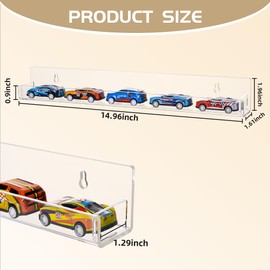 CELSOL 4-Pack 15 Inch Wall-Mounted Toy Car Display Rack for Hot... Wheels, Clear Acrylic Floating Shelf for Miniature Toys, Figures, Books & Collectibles, Easy Install with Screws & Non-Slip Pads