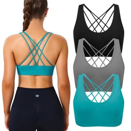Evercute Cross Back Sport Bras Padded Strappy Medium Support Cropped Bras for Yoga Workout Fitness Bras