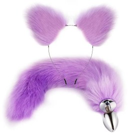 1set(2pcs) Faux Fur  Animal Cat Ears Headband Fox Tail Metal Set Cosplay Costume - Purple