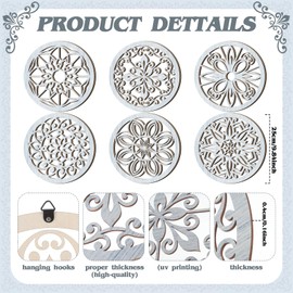 Ferraycle 6 Pieces Thicken Rustic Wall Decor Farmhouse Wall Art Wooden Round Art Rustic Hollow Carved Decor for Living Room Bedroom Kitchen Small Size 9.8" x 9.8"(Retro Grey)