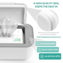 Chefhandy Baby Wipe Warmer, 3-Level Temperature Control, Silent & Even Heating, Large Capacity Wipes Dispenser for Babies & Adults, White
