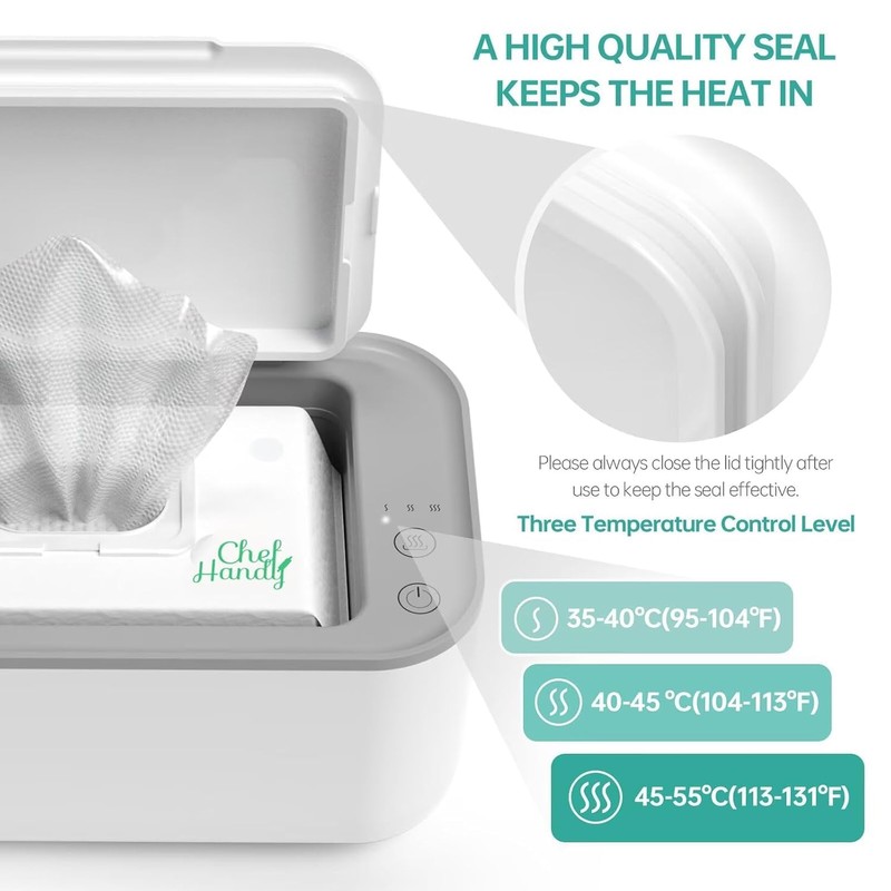 Chefhandy Baby Wipe Warmer, 3-Level Temperature Control, Silent & Even