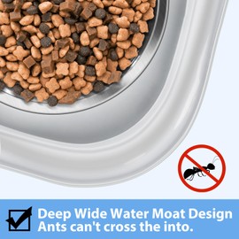 Ant Away Stainless Steel Elevated Cat Bowls with Stand - Tilted Anti Vomiting, Double Food and Water Bowl Set (Grey, 16 Oz)