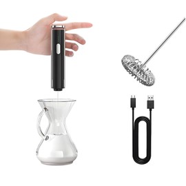SOUNIR Electric Milk Frother Handheld & Stand, Rechargeable with Detachable Whisk - Fast Foam Maker for Latte, Cappuccino, Hot Chocolate, Egg – Black