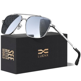 LUENX Aviator Sunglasses for Men Women Square Polarized Polygon Mirror Silver Lens Silver Metal Frame 58MM