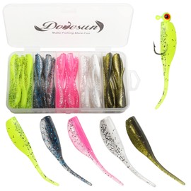 Dovesun Crappie Lures Kit, Fishing Soft Plastic lures Crappie Walleye Trout Bass Fishing Baits Shad Minnow Bait 60Pcs with Tackle Box