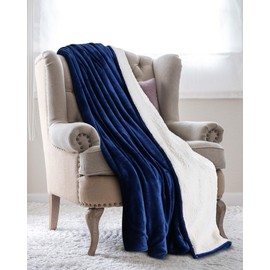 Utopia Bedding Sherpa Bed Blanket Throw Size Navy 480GSM Plush Blanket Fleece Reversible Blanket for Bed and Couch