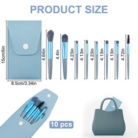 10 Sets Travel Size Makeup Brushes Set Mini Face Make up Brushes Brushes Bag for Makeup Party Favors Wedding Bridal Shower Favors Bridesmaid Gift Bachelorette Party Gift (Light Blue)