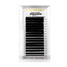 NAGARAKU Eyelash Extensions, Individual Eyelashes, 1:1, Individual Eyelashes, Natural, Long-Lasting Volume Eyelashes, Laser Worked Honeycomb Grooves at the Root, Matte Black, 16 Rows (0.07 C 7-15 mm)
