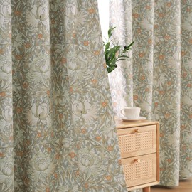 ColorBird Floral Curtains 100% Blackout Curtain Tan Khaki Black Out Window Drapes Panels 96 Inch Long for Livng Room Bedroom