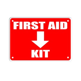 First Aid Sign, Durable Plastic Safety Sign, 7 x 10 Inch, Red on White, for Indoor/Outdoor Use