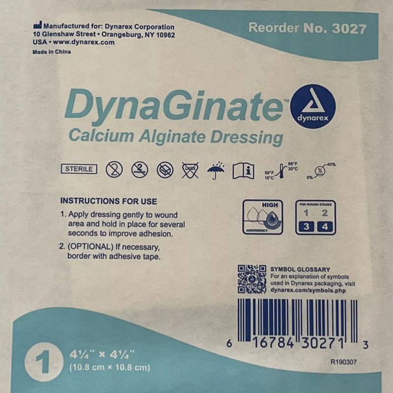 Dynarex #3027 DynaGinate Calcium Alginate Dressings, 4.25" x 4.25" -