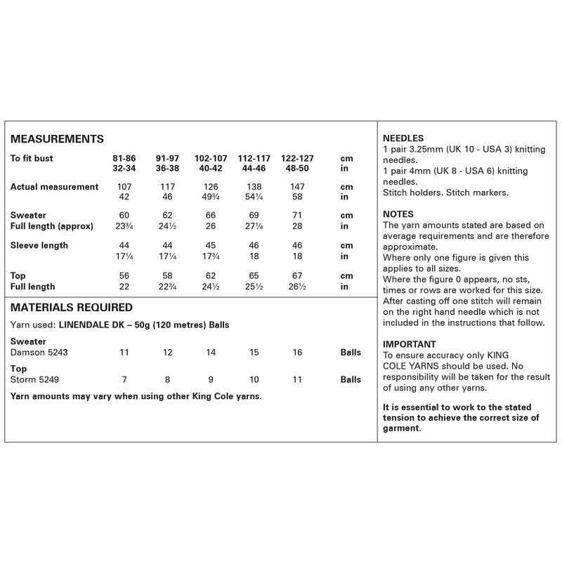 King Cole Ladies DK Knitting Pattern Chevron Pattern Sweater &