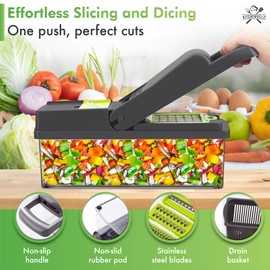 KitchenVelly 16-in-1 Vegetable Chopper with 8 Blades, Veggie Slicer & Dicer, Food Chopper with Container & Lid, Onion Chopper, Salad Chopper, Multi-Purpose Kitchen Tool for Easy Meal Prep