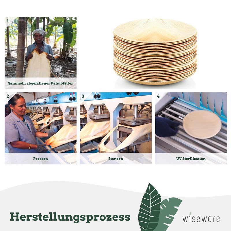 wiseware Palm Leaf Plates - Pack of 25 Disposable Plates