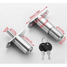 Sliding Door Lock, Cabinet Lock, Cylinder Furniture Lock, Push Lock for Drawer, with Key Set (32 mm (2 Pieces)