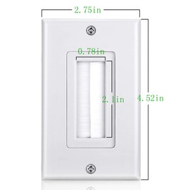 Mxtechnic Brush Wall Plate Decora Style, Cable Pass Through Insert for Wires, Single Gang Cable Access Strap, Wall Socket for HDTV, HDMI, Home Theater Systems (5 Pack, White)