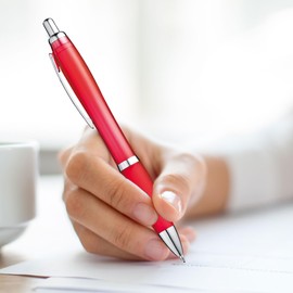 ZENSCRIBE® Ergonomic Ballpoint Pen, Pack of 10, Premium Ballpoint Pen Set, High Quality, Non-Slip Ballpoint Pen for Easy and Soft Writing, Blue Writing Ballpoint Pen Red