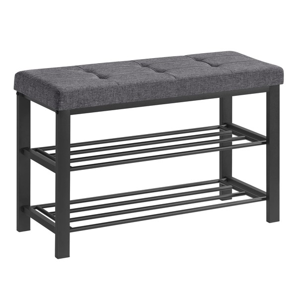 SONGMICS Shoe Bench, 3-Tier Rack for Entryway, Storage Organizer with Foam Padded Seat, Linen, Metal Frame, for Living Room, Hallway, 12.2 x 31.9 x 19.3 Inches, Dark Gray and Black ULBS57GYZ