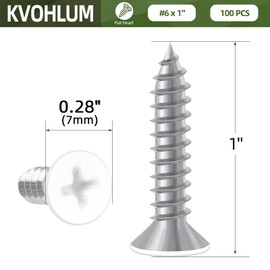 100 PCS #6 x 1 White Head Sheet Metal Screws, Flat Head Phillips Fast Self Tapping Screws, Carbon Steel Countersunk Head Wood Screws, Screwdriver Bit Included