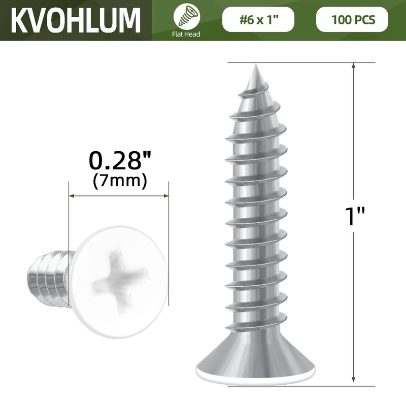 100 PCS #6 x 1 White Head Sheet Metal Screws,