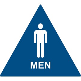 ADA Men's Restroom Door Sign with Tactile Graphic, Triangle Blue/White