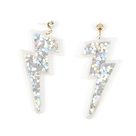 Sparkle Glitter Sequins Lightning Bolt Earrings for Women Acrylic Exaggerated Flash Statement Earrings 80's Party Jewelry, sequin Rhinestone, sequin