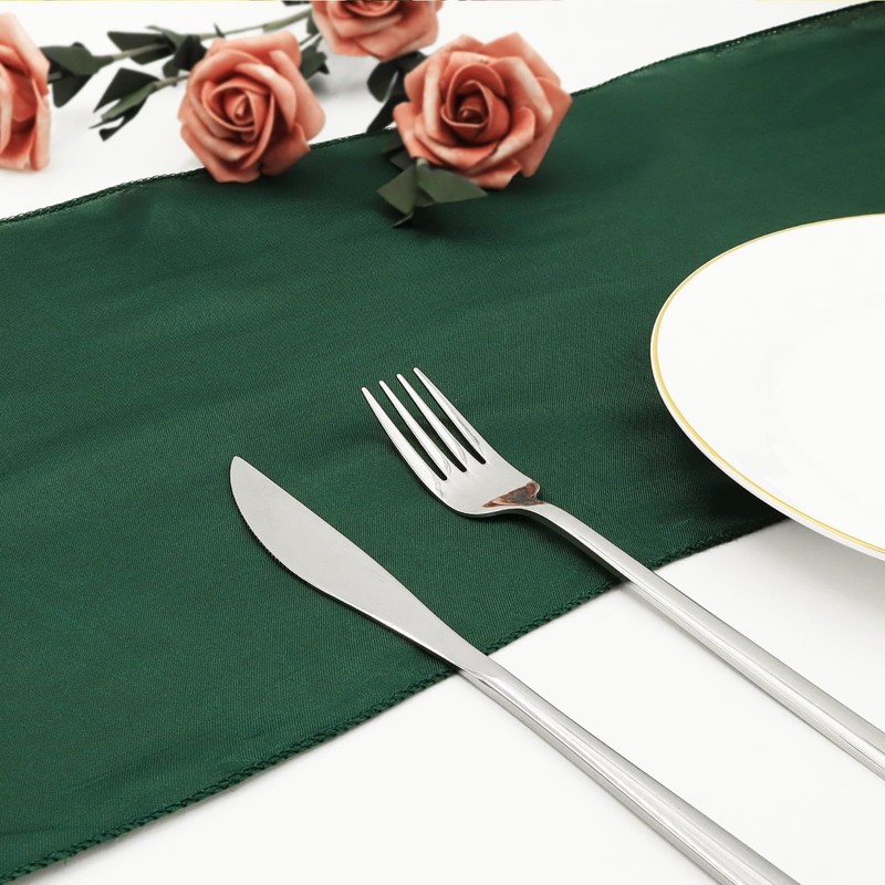 2PCS Dark Green Satin Table Runner 12 x 108 Inch