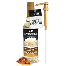 Syruvia White Chocolate Syrup – White Chocolate Coffee Syrup Flavor, 25.4 fl oz, Kosher, Gluten Free, Perfect for Coffee, Drinks, Soda, Desserts, and More, With Syrup Pump