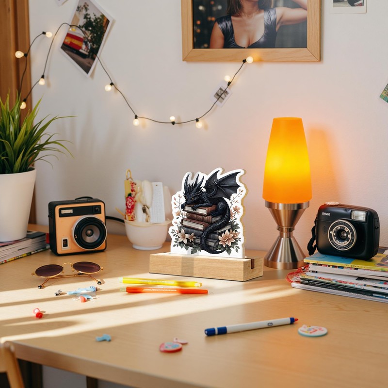 CTYNU Black Baby Dragon Book Desk Decor Sign,Black Baby Book