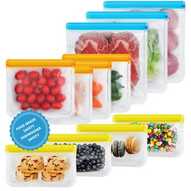 BUXIUGAN 11-Pack Food Storage Bags Set (3 Gallon/4 Sandwich/4 Snack), Dishwasher Safe PEVA Material, Leakproof Reusable Containers