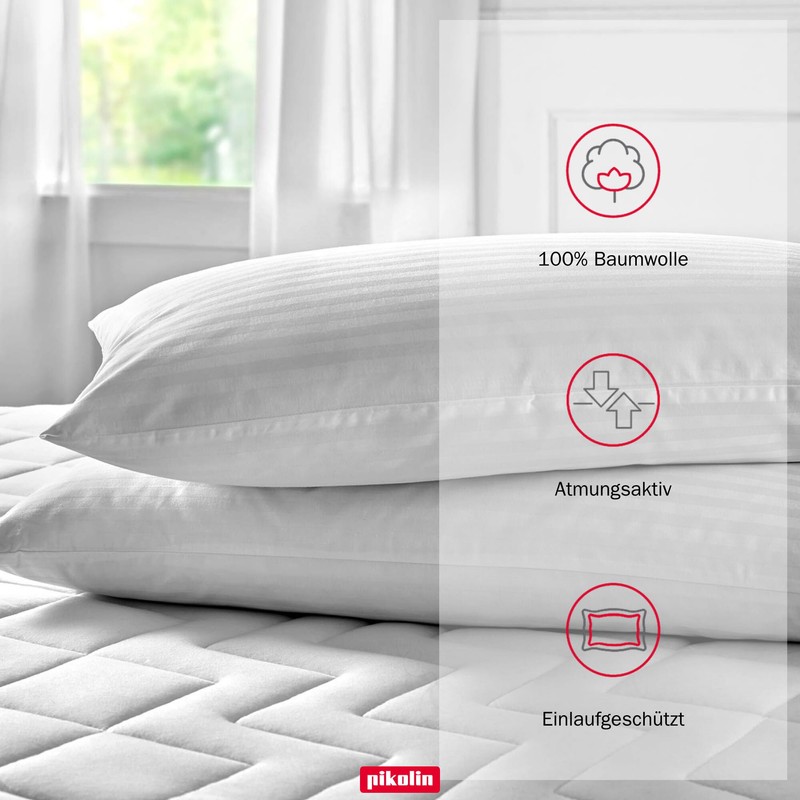 Pikolin Home - Ticking Pillowcase - 100% Cotton, white, 40