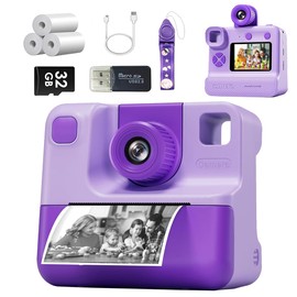 TVYTYAT Instant Print Camera for Kids, 1080P Cameras Instant Print,HD Selfie Digital Video Cameras Toddler 3 Print Paper & 32G Card,Christams Birthday Gifts for Girls Boys Age (Purple)