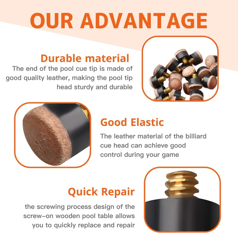 Pack of 20 Billiard Cue Tips for Snooker Screw-On Tips,