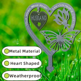 PEIQICHU Grave Decorations for Cemetery Memorial Plaques for Outdoors For Loss of Husband Graveside Metal Stick Garden Ornaments Marker Husband Tribute Remembrance Gifts Heart Love Shape Decorative