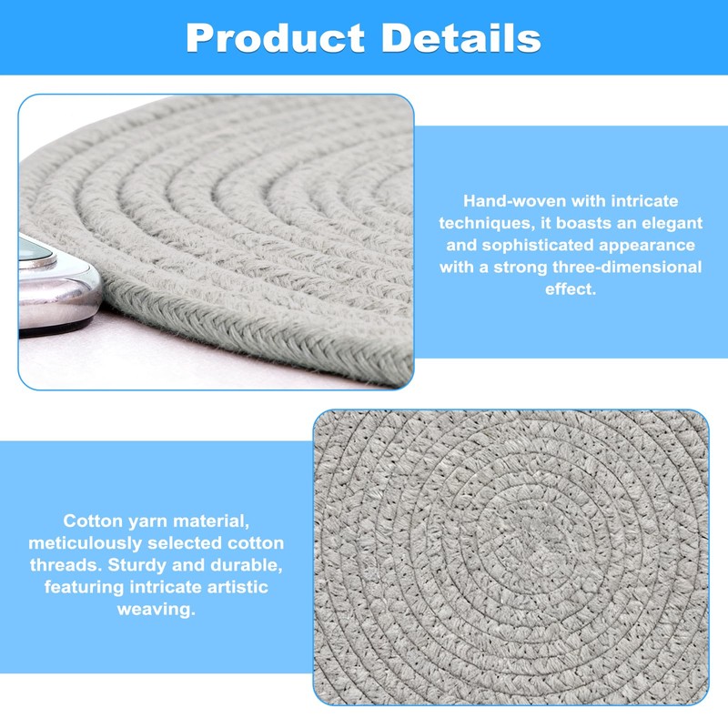 20cm Round Placemats Set of 4,Grey Cotton Dinner Table Mats