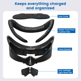 Lampelc Face Pad Replacement for Meta/Oculus Quest 3 Accessories, Facial Interface Bracket Face Cushion Cover with Anti-Leakage Nose Pad, Lens Protector, Relieve Lens Fogging and Hot Air