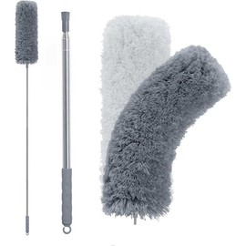 Microfiber Feather Duster with 100 inches Extension Pole, Dusters for Cleaning High Ceiling, Fan, Blinds, Furniture - Colour: Dark Grey