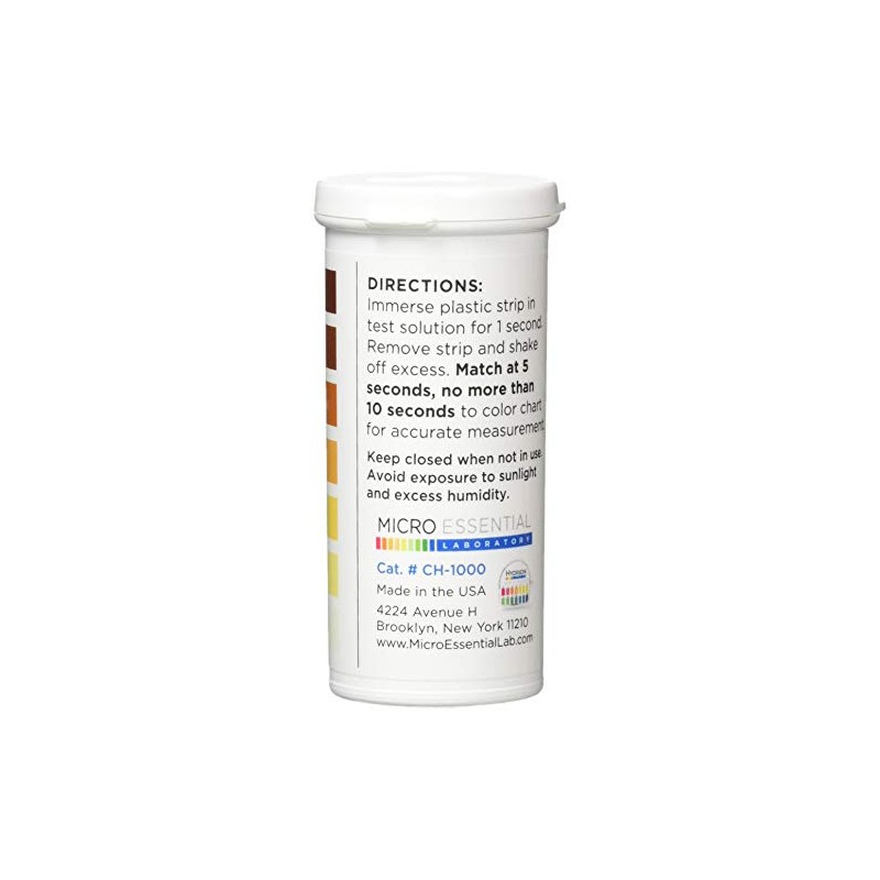MICRO ESSENTIAL CH-1000 Chlorine Test Paper, Plastic Strips, Pack of