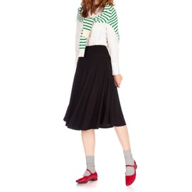 Dani's Choice Stretch High Waist A-line Flared Long Skirt (S, Black)