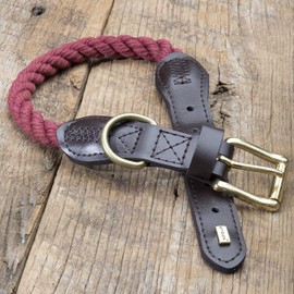 Embark Pets Country Dog Rope Collar - Braided Cotton and Thick Leather Dog Collar for Large Dogs - Durable Dog Collars for Large Dogs and Strong Build for Training, Walking, Running (Large, Red)