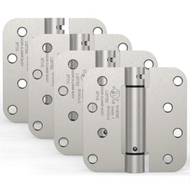 Treasem Self Closing Door Hinges, Auto Closing Spring Hinges with Adjustable Tension, 4 x 4 Inch, 5/8'' Radius Corners, for Home Interior, Exterior Doors and Commercial Use, Satin Nickel, 4 Pack