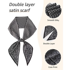 AWAYTR Long Silk Feel Scarf Women Hair Scarf Satin Neck Scarf Tie Bandana Headband Scarf Edge Wrap Head Scarf Purse Handbags (Black Cashew)