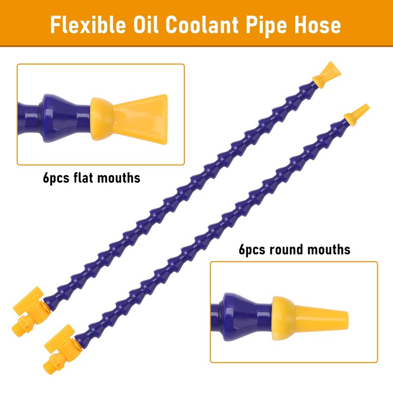 Flexible Coolant Hose, 6pcs Round Nozzle 1/4inch PT Plastic Flexible