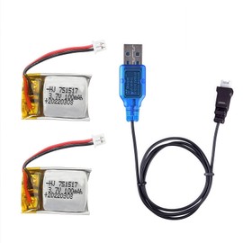2 Pcs 3.7V 100mAh 20C PH1.25 Plug Rechargeable Lipo Battery with USB Charger for Cheerson cx10 WLtoys V272 Estes Proto X, Syncro X, Hubsan Q4 Nano mini RC Drone Quadcopter Spare Parts
